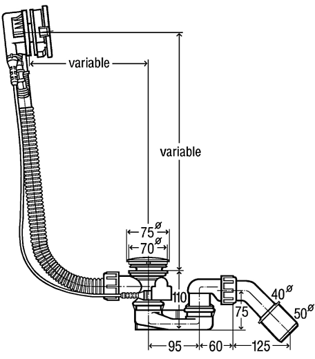 Сифон для ванны Viega Simplex Trio 728007 с наполнением переливом, накладка MT5