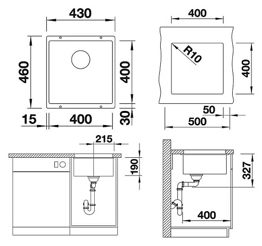 Мойка кухонная Blanco Subline 400 U антрацит Мойка кухонная Blanco Subline 400 U антрацит