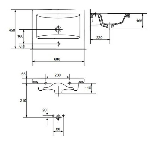 Раковина Cersanit Como 60, 60 x 45 x 16,5 см Раковина Cersanit Como 60, 60 x 45 x 16,5 см