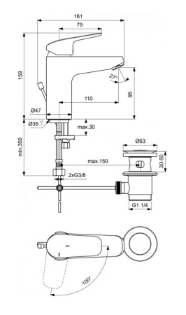 Смеситель Ideal Standard Ceraflex Grande для раковины, хром, B1715AA Смеситель Ideal Standard Ceraflex Grande для раковины, хром, B1715AA