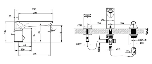 Смеситель для ванны Villeroy&Boch Subway 2.0, настенный, TVT10200100061