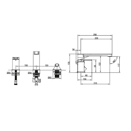 Смеситель двухвентильный для ванны Villeroy&Boch O.novo, TVT10400200061