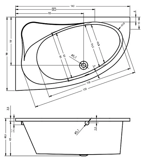 Акриловая ванна Riho Lyra 140 R Акриловая ванна Riho Lyra 140 R