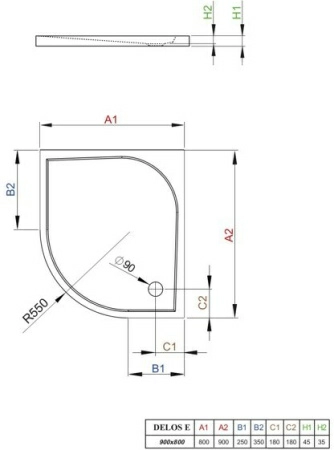 Душевой поддон Radaway Delos E900 90x80x4,5