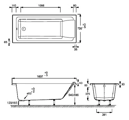 Акриловая ванна Jacob Delafon Sofa 170x75