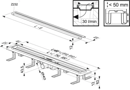 Душевой лоток Ravak OZ Zebra 850 с решеткой, 90 см Душевой лоток Ravak OZ Zebra 850 с решеткой, 90 см