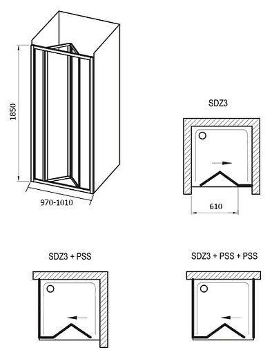 Душевая дверь в нишу Ravak SDZ3-100 Transparent, профиль белый