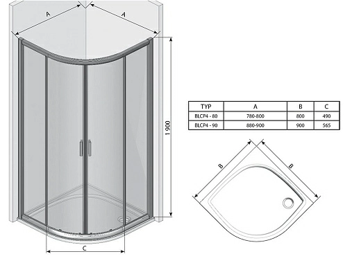Душевой уголок Ravak Blix BLCP4-90 блестящий+грейп