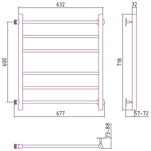 Полотенцесушитель водяной Стилье Версия-Б 600х600 (3+3) П 18