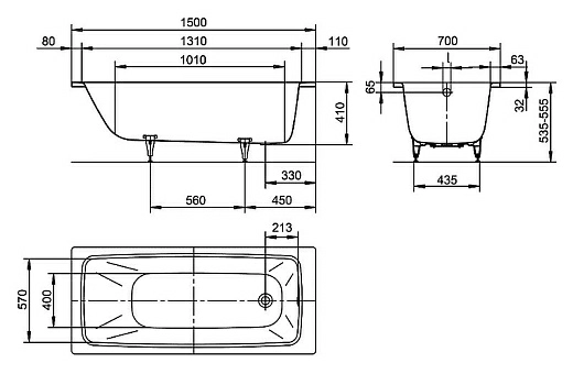 Стальная ванна Kaldewei Cayono 747 (150x70), 274700010001