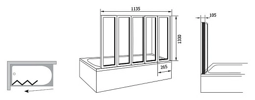 Шторка на ванну Ravak VS5 Rain, профиль белый