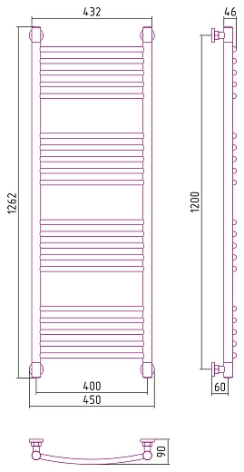 Полотенцесушитель водяной Сунержа Богема+ выгнутая 1200х400