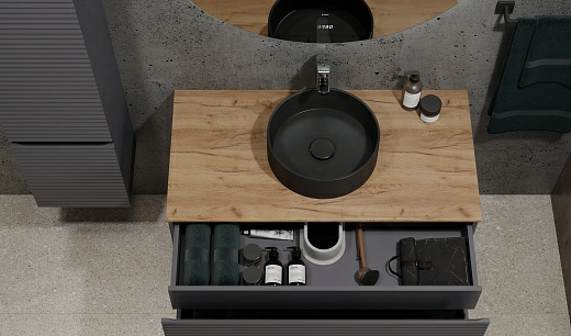 Тумба под умывальник Cossety 100 подвесная Антрацит/Дуб Крафт золотой