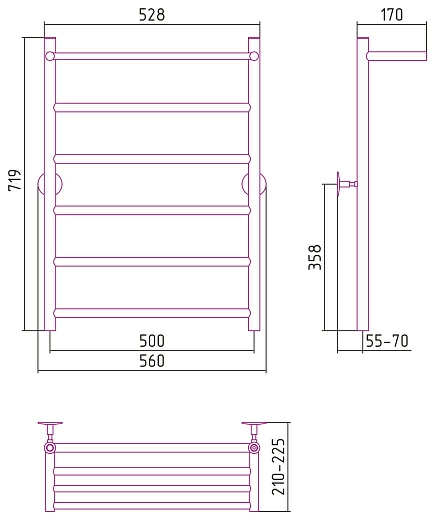 Полотенцесушитель водяной Стилье Универсал-54 800х500 (Полка + 5) П 21