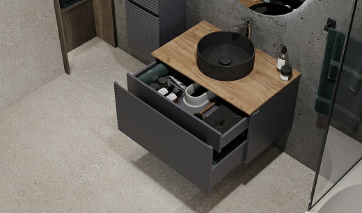 Тумба под умывальник Cossety 80 подвесная, Антрацит/Дуб Крафт золотой