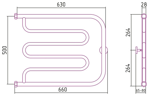 Полотенцесушитель водяной Сунержа Лира+ 500х650