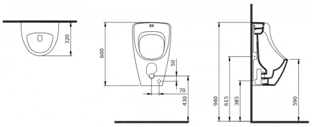 Писсуар Bocchi Taormina Arch 1383-001-0131, скрытый подвод воды, белый