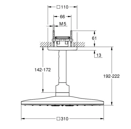 Верхний душ Grohe Rainshower SmartActive Cube 310 26481000, 2 режима струи, хром