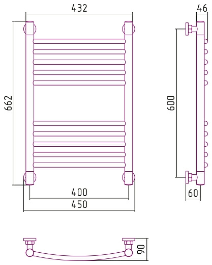 Полотенцесушитель водяной Сунержа Богема+ выгнутая 600х400