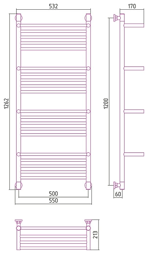Полотенцесушитель водяной Сунержа Богема 4 полки+ 1200x500