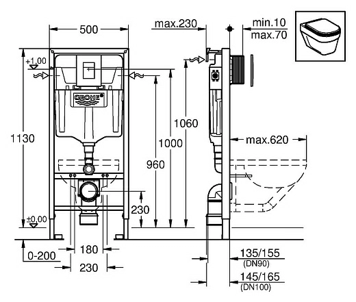 Система инсталляции для унитазов Grohe Rapid SL 38772001 3 в 1 с кнопкой смыва