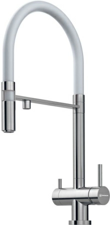 Смеситель для кухни Omoikiri Kanto-BN-WH нержавеющая сталь с белым, гибкий излив