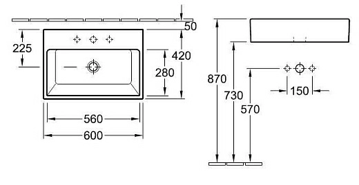 Умывальник накладной Villeroy&Boch Memento 513560R2 60x42, CeramicPlus