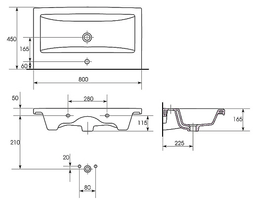 Раковина Como 80 от Cersanit, 32004, 80 x 45 x 16,5 см Раковина Como 80 от Cersanit, 32004, 80 x 45 x 16,5 см