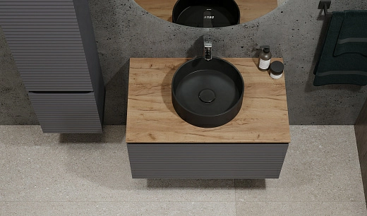 Тумба под умывальник Cossety 80 подвесная, Антрацит/Дуб Крафт золотой