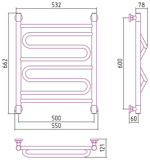 Полотенцесушитель водяной Сунержа Элегия+ 600х500