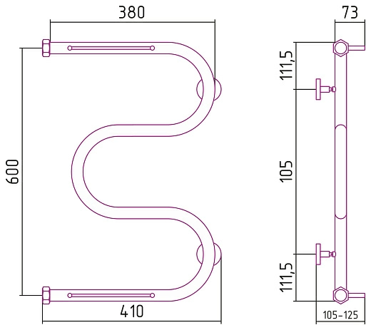 Полотенцесушитель водяной Сунержа М-образный 2 полки+ 600х400 Полотенцесушитель водяной Сунержа М-образный 2 полки+ 600х400