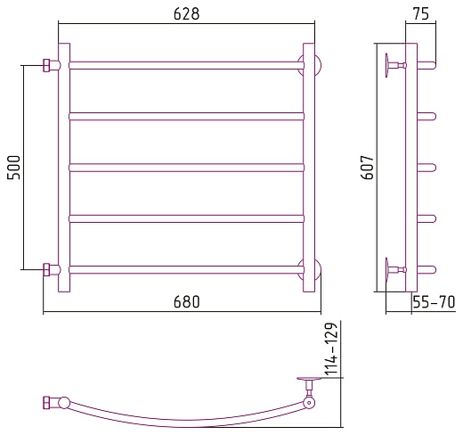 Полотенцесушитель водяной Стилье Версия-Б2 500х600 (5) Г 18