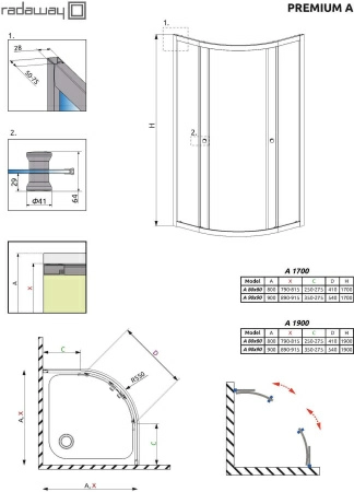 Душевой уголок Radaway Premium Plus A 1700 90x90x170 прозрачное/хром