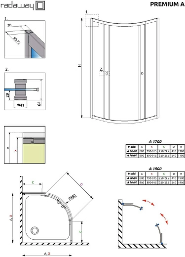 Душевой уголок Radaway Premium Plus A 1700 90x90x170 прозрачное/хром