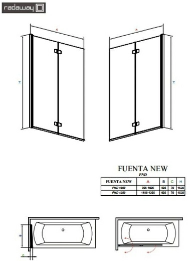 Шторка на ванну Radaway Fuenta New PND 120x150 левая Шторка на ванну Radaway Fuenta New PND 120x150 левая