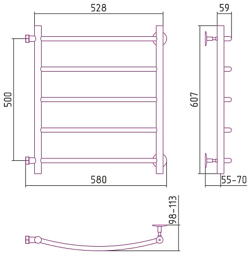 Полотенцесушитель водяной Стилье Версия-Б2 500х500 (5) Г 18 Полотенцесушитель водяной Стилье Версия-Б2 500х500 (5) Г 18