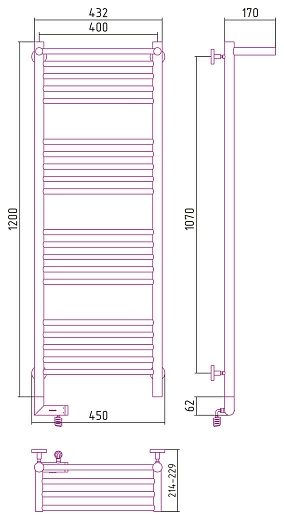 Полотенцесушитель электрический Сунержа Богема с полкой 2.0 120х40