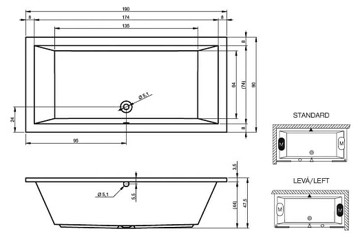 Акриловая ванна Riho Lusso 190x90 Акриловая ванна Riho Lusso 190x90