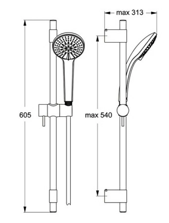 Душевой гарнитур Ideal Standard Idealrain Pro M3, лейка 3 режима, штанга 60 см, B9834AA