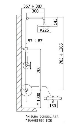 Душевая колонна Paffoni Birillo Mini ZCOL638LIQCR с термостатическим смесителем для душа