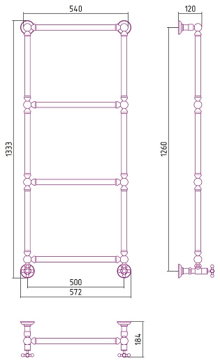 Полотенцесушитель водяной Сунержа Ренессанс 1304 1260x500