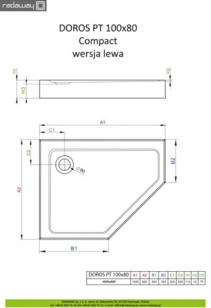 Душевой поддон Radaway Doros PT Compact 100x80x11,5 Left