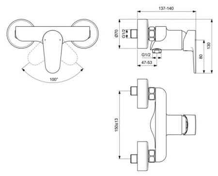 Смеситель Ideal Standard Cerafine Model O для душа, хром, BC499AA Смеситель Ideal Standard Cerafine Model O для душа, хром, BC499AA