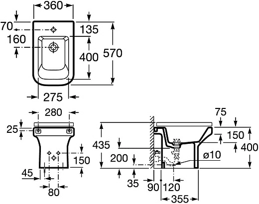 Биде напольное Roca Dama-N 357784000 36x57 Биде напольное Roca Dama-N 357784000 36x57