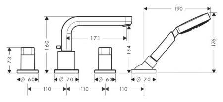 Смеситель Hansgrohe Metris S 31446000 на борт ванны