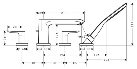 Смеситель Hansgrohe Metris 31442000 на борт ванны Смеситель Hansgrohe Metris 31442000 на борт ванны