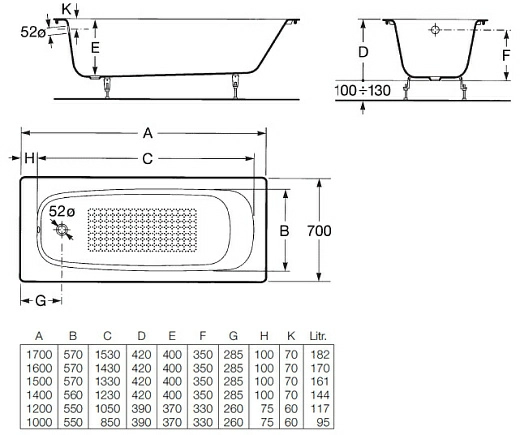 Чугунная ванна Roca Continental 160x70 21291200R Чугунная ванна Roca Continental 160x70 21291200R
