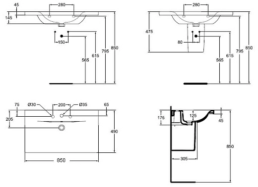 Раковина Ideal Standard Connect new E812701 (85 см) Раковина Ideal Standard Connect new E812701 (85 см)