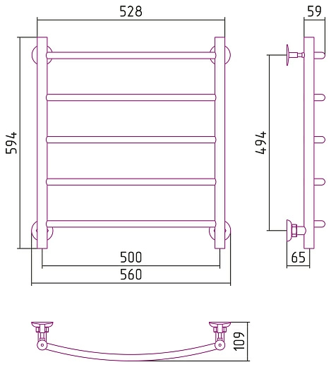 Полотенцесушитель водяной Стилье Версия-Н2 600х500 (5) Г 18