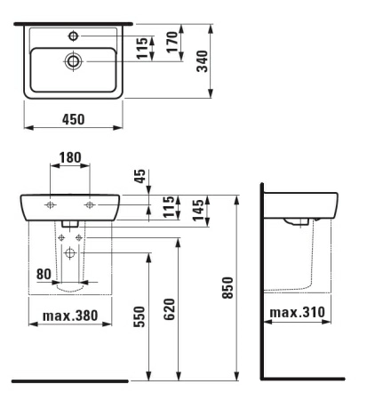Мини-раковина Laufen Pro 8.1195.1.000.104.1 45*34 см Мини-раковина Laufen Pro 8.1195.1.000.104.1 45*34 см